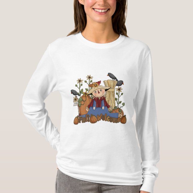 Camiseta "Bienvenida otoño" Manga larga de espantapájaros d (Anverso)