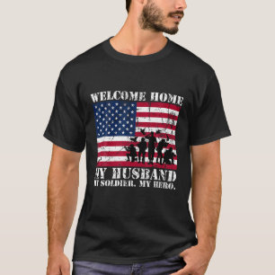 Camiseta Bienvenido a casa de mi esposo, militar, esposa de