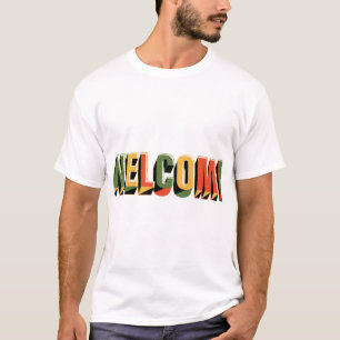 Camiseta Bienvenido diseño de tipografía 3D retro.