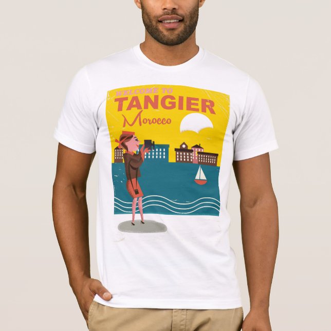 Camiseta Bienvenidos a Tánger Marruecos poster de viajes vi (Anverso)
