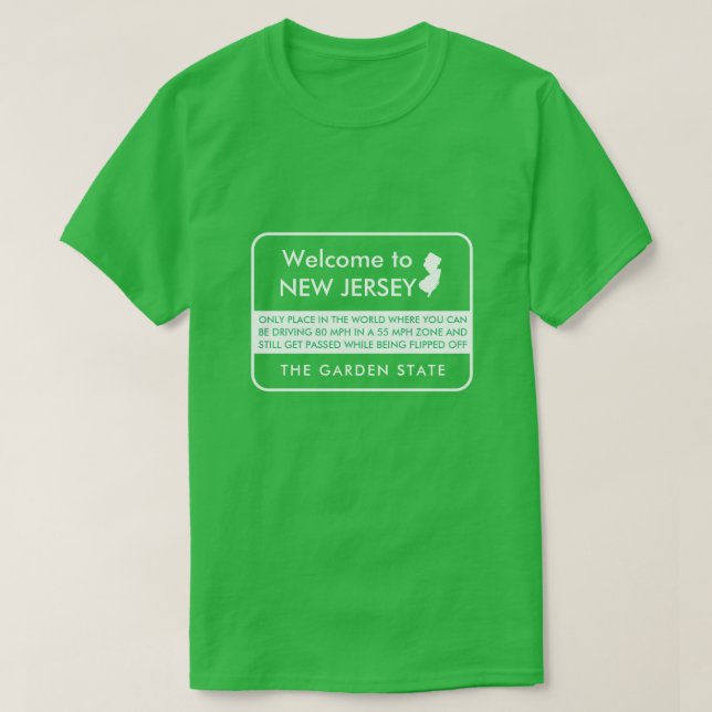 Camiseta Bienvenidos al Rótulo Funny Highway de Nueva Jerse (Diseño del anverso)