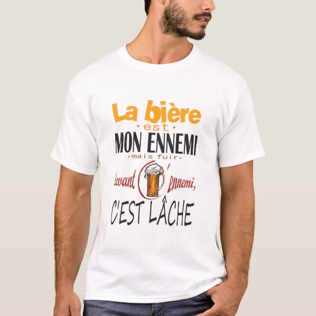 Camiseta biere ennemi lache fuir humour alcool citation dro (Anverso)