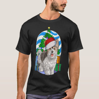 Camiseta Biewer Terrier Dog Santa Christmas Tree Decor Rega