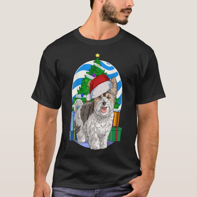 Camiseta Biewer Terrier Dog Santa Christmas Tree Decor Rega (Anverso)
