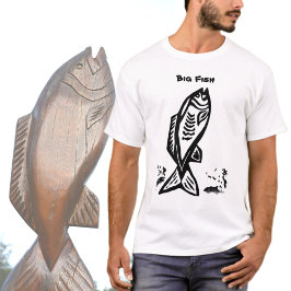 Camiseta Big Bass Fish Primitive Art Black and White