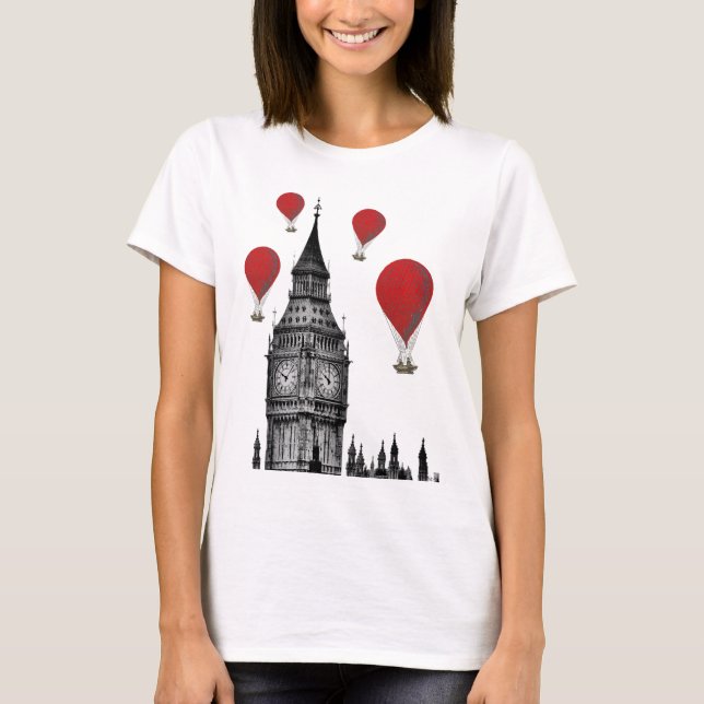 Camiseta Big Ben y globos de aire caliente rojos 2 (Anverso)