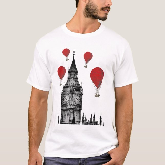 Camiseta Big Ben y globos de aire caliente rojos 2 (Anverso)