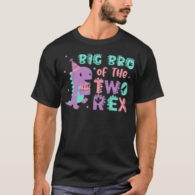 Camiseta Big Bro of the Two Rex Birthday Dinosaur Family Ma (Anverso)