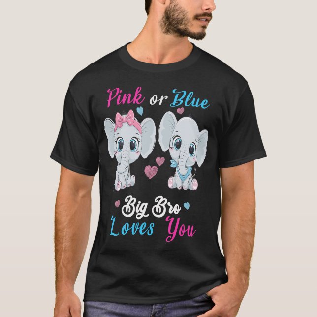 Camiseta Big Bro Rosa O Azul Te Ama Elefantes Gend Bebé (Anverso)
