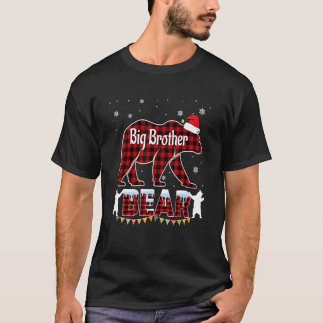 Camiseta Big Brother Bear Christmas Pajama Red Plaid Buffal (Anverso)