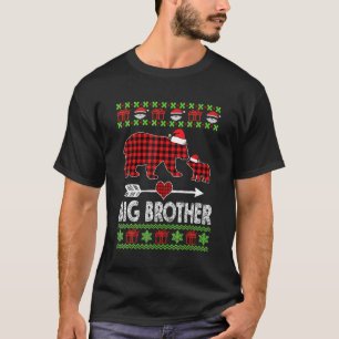 Camiseta Big Brother Bear Santa Red Plaid Family Pajamas Fo