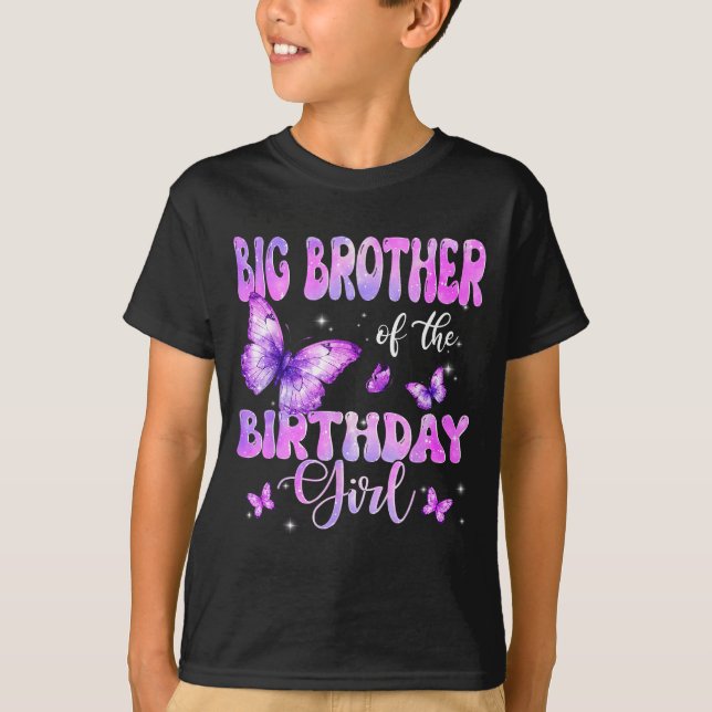 Camiseta Big Brother Of The Birthday Girl Butterfly Family  (Anverso)