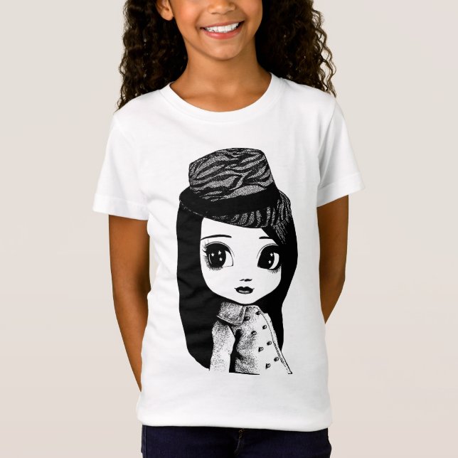 Camiseta Big Eyes lindo Chica Fedora gorra Arte Original (Anverso)