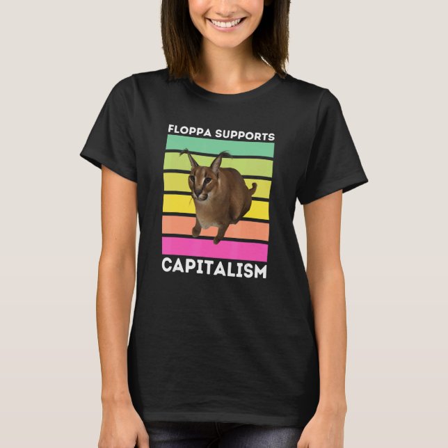 Camiseta Big Floppa apoya el gato meme del capitalismo cara (Anverso)