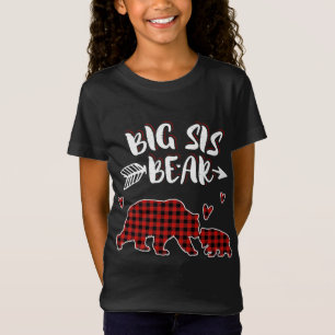 Camiseta Big Sis Bear Xmas Red Plaid Coincide con la Famili