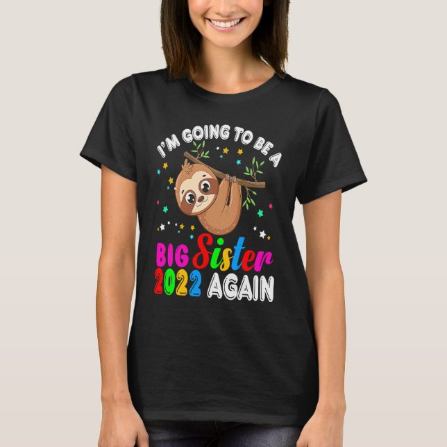 Camiseta Big Sister 2022 Again Hanging Sloth Pregnancy Anno (Anverso)