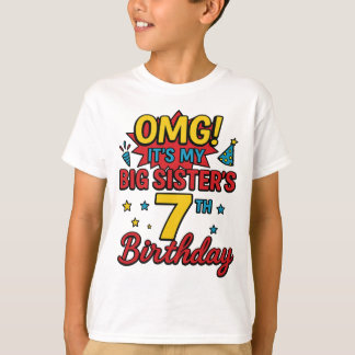 Camiseta Big Sister 7th Birthday Cute Rainbow Fun 7 Year