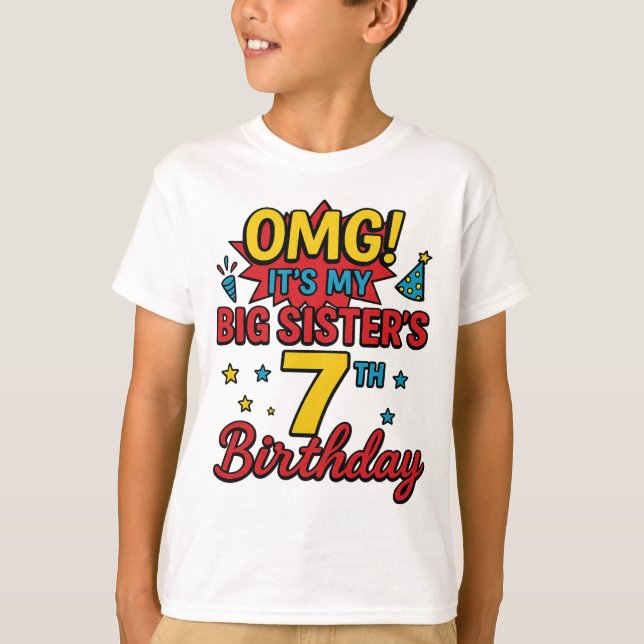 Camiseta Big Sister 7th Birthday Cute Rainbow Fun 7 Year  (Anverso)