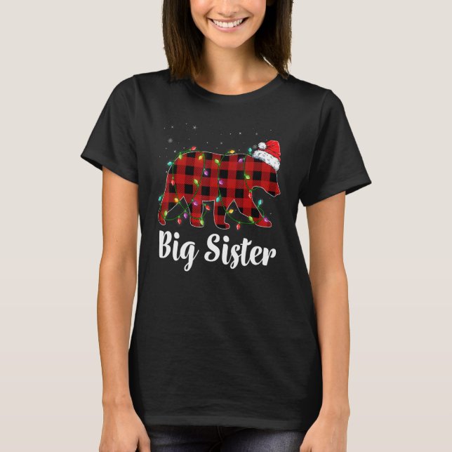 Camiseta Big Sister Bear Buffalo Red Plaid Matching Family  (Anverso)