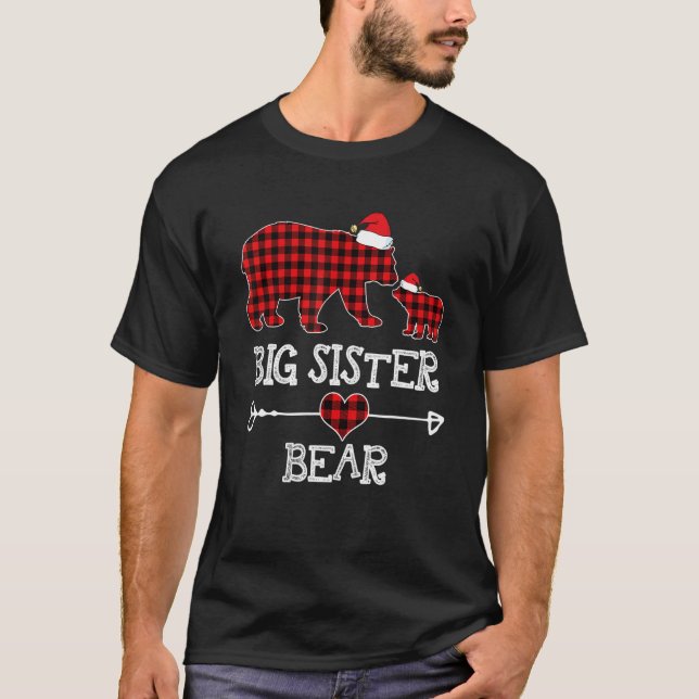 Camiseta Big Sister Bear Christmas Pajama Red Plaid Buffalo (Anverso)