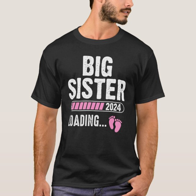 Camiseta Big Sister Loading 2024 Baby Announcement Promoted (Anverso)