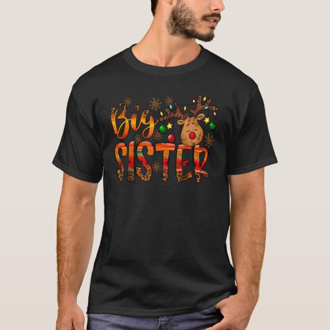 Camiseta Big Sister Reindeer Retro Merry Christmas Western  (Anverso)