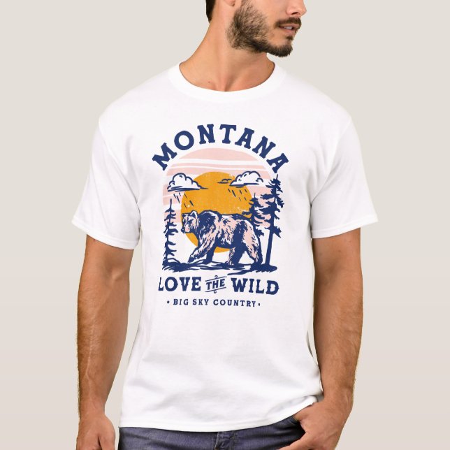 Camiseta Big Sky Country Montana. Guay Retro Grizzly Bear (Anverso)