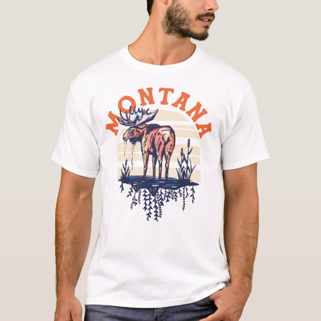 Camiseta Big Sky Country Montana. Moose de viaje retro de G (Anverso)