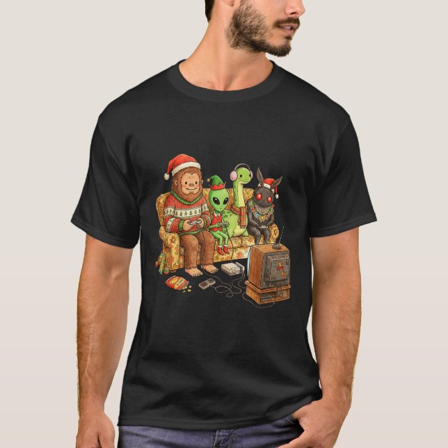 Camiseta Bigfoot Alien Nessie Mothman Retro Gaming Christma (Anverso)