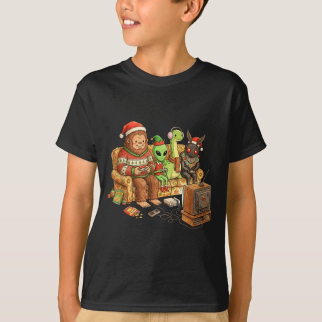 Camiseta Bigfoot Alien Nessie Mothman Retro Gaming Christma (Anverso)