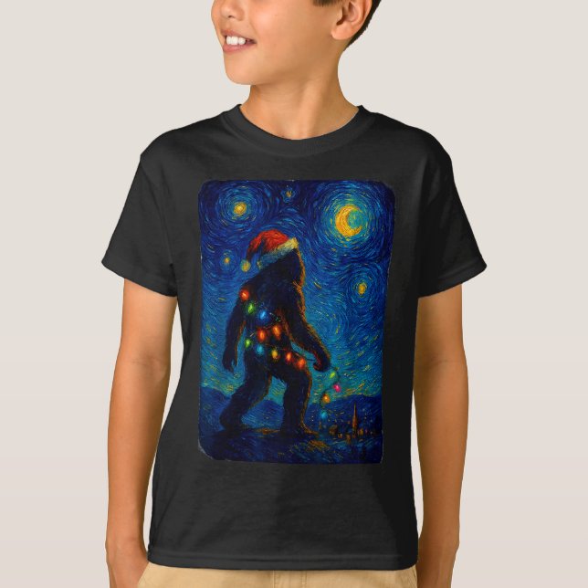 Camiseta Bigfoot Christmas Sasquatch Santa Hat Starry Night (Anverso)