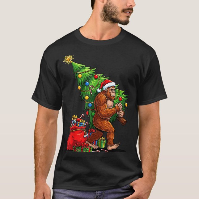 Camiseta Bigfoot Christmas Tree Xmas Lights Funny Sasquatch (Anverso)