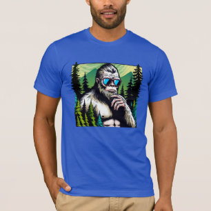 Camiseta Bigfoot curioso con gafas de sol escondiéndose en