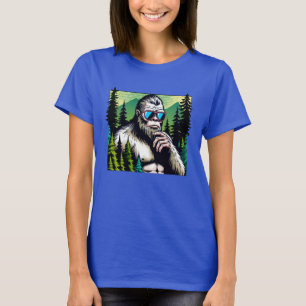 Camiseta Bigfoot curioso con gafas de sol escondiéndose en 
