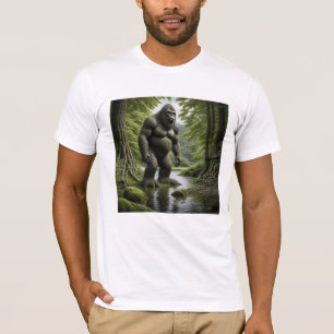 Camiseta Bigfoot de pie en una caricatura de un arroyo