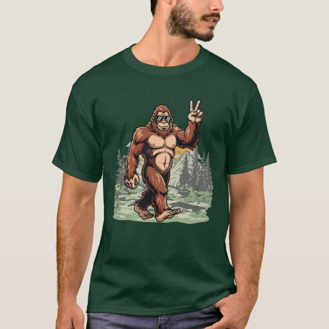 Camiseta Bigfoot Divertido con Gafas de Sol Diseño de Bosqu (Anverso)