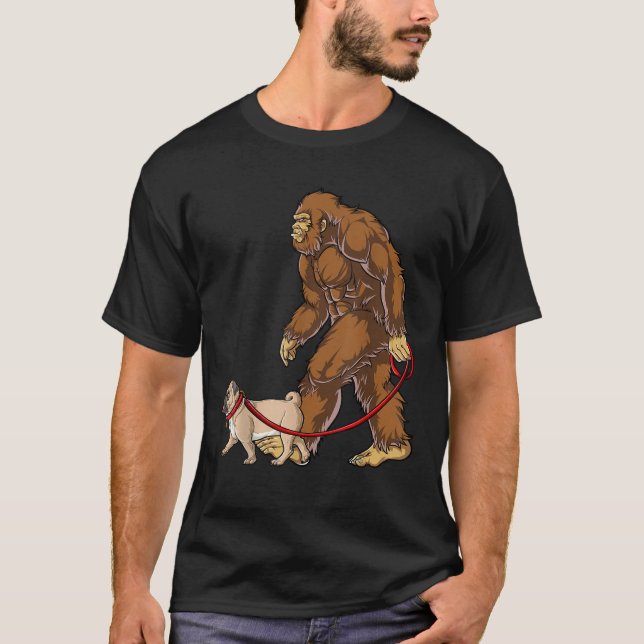 Camiseta Bigfoot Dog Walk Pug Men Women Sasquatch Lover Gif (Anverso)