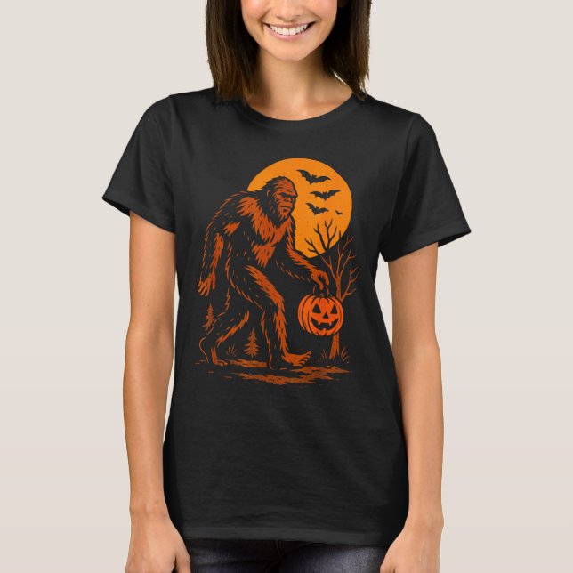 Camiseta Bigfoot Halloween Sasquatch Jack O Lantern  (Anverso)