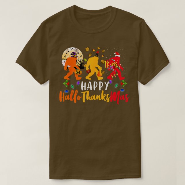 Camiseta Bigfoot Happy Hallothanksmas Halloween (Diseño del anverso)