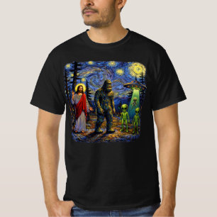 Camiseta Bigfoot Jesus Aliens Starry Night — Furgoneta Sasq