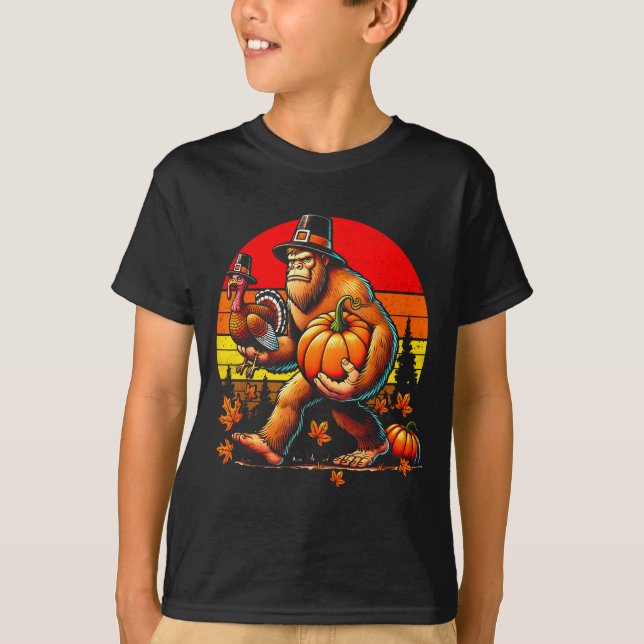 Camiseta Bigfoot Lgrim Turkey Pumpkin Thanksgiving Day Boys (Anverso)
