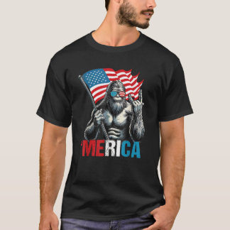 Camiseta Bigfoot Merica Rock Patriótico Bandera Americana 4