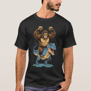 Camiseta Bigfoot montando Dinosaurio T Rex Divertido Hombre
