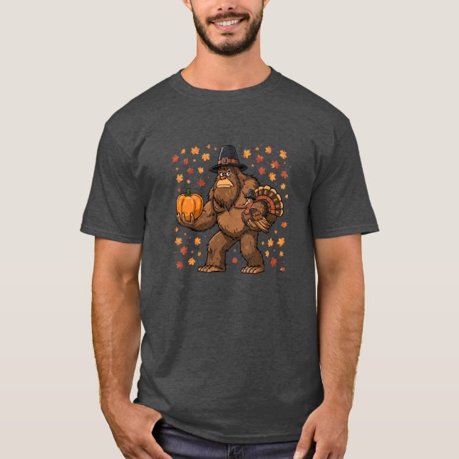 Camiseta Bigfoot Pilgrim Thanksgiving Turkey Pumpkin (Anverso)