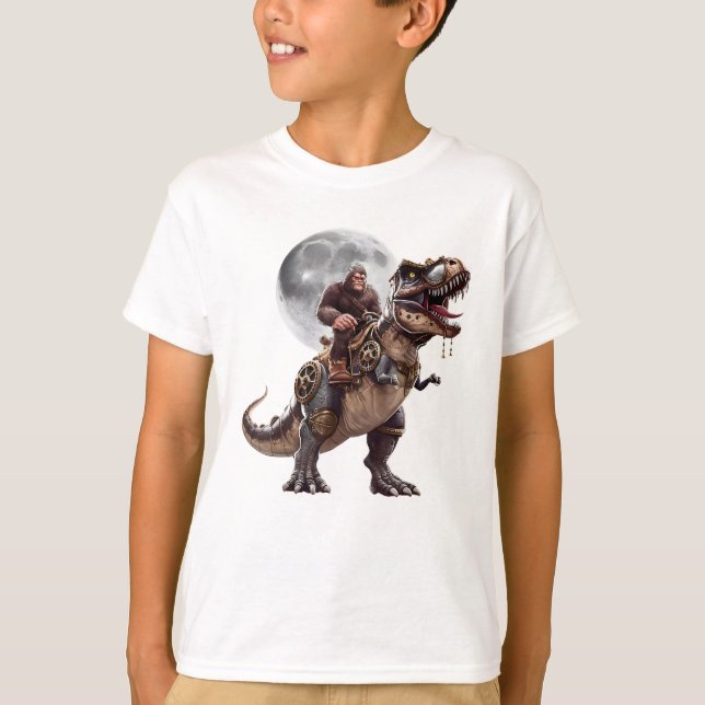 Camiseta Bigfoot Riding Dinosaur Funny Sasquatch (Anverso)