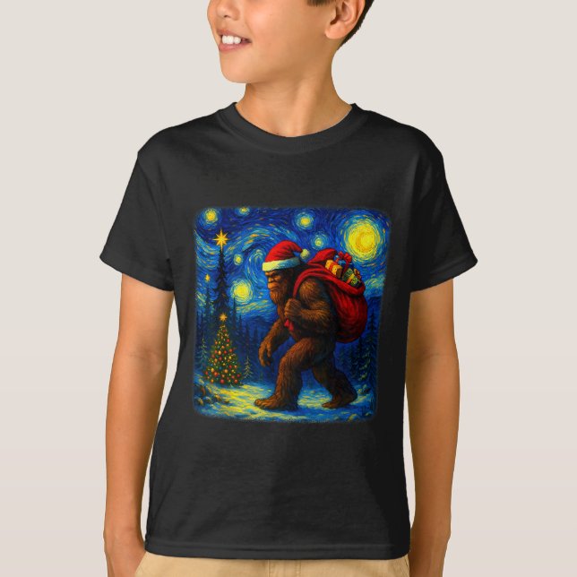 Camiseta Bigfoot Santa Christmas Starry Night Sasquatch Van (Anverso)