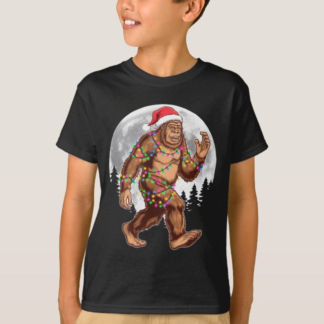 Camiseta Bigfoot Santa Christmas Tree Lights Xmas Sasquatch (Anverso)