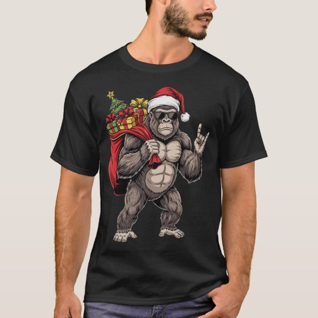 Camiseta Bigfoot Santa Rock On Funny Christmas Sasquatch (Anverso)