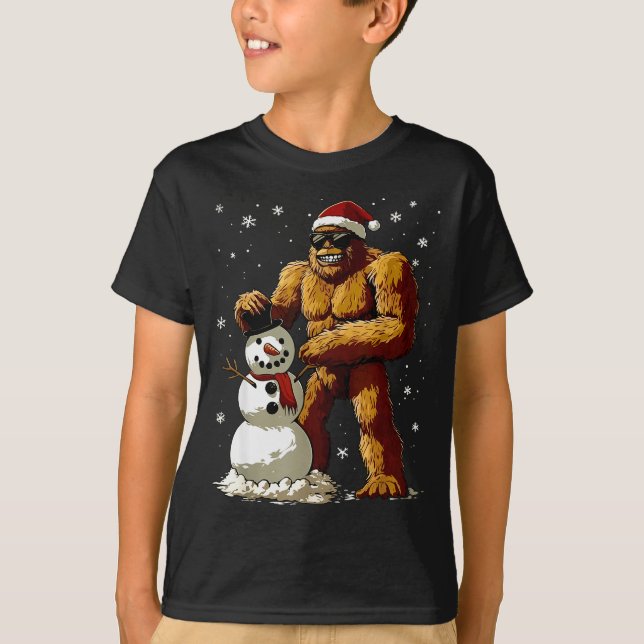 Camiseta Bigfoot Santa Snowman Kids Boys Men Xmas Christmas (Anverso)