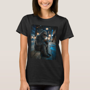 Camiseta Bigfoot sasquatch bebiendo café helado divertido a